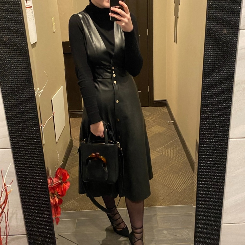 Black faux leather Button-Down Dress